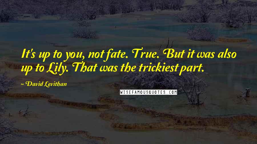 David Levithan Quotes: It's up to you, not fate. True. But it was also up to Lily. That was the trickiest part.