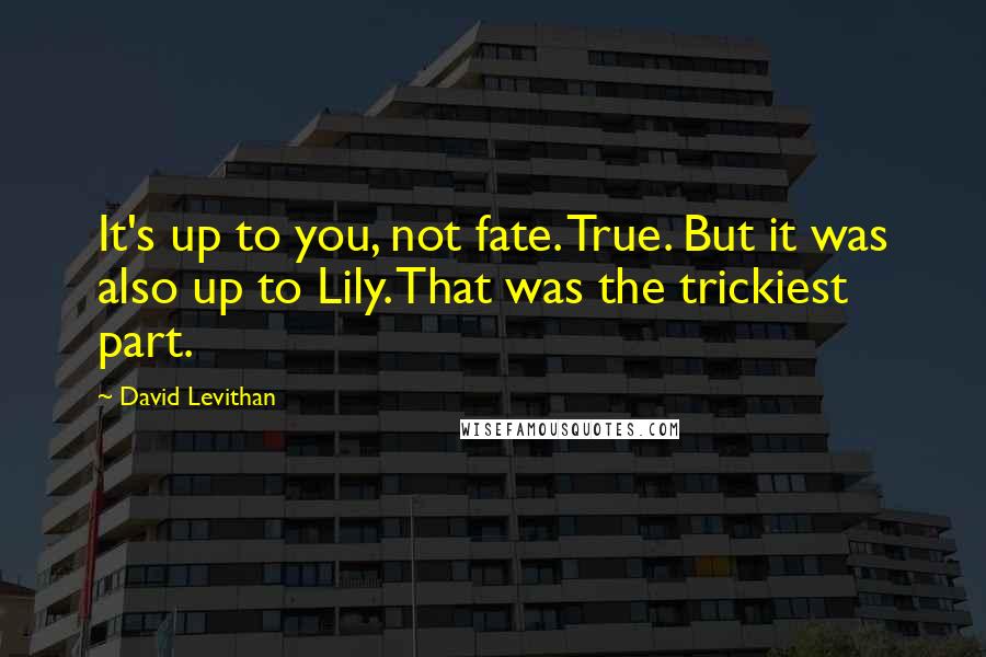 David Levithan Quotes: It's up to you, not fate. True. But it was also up to Lily. That was the trickiest part.