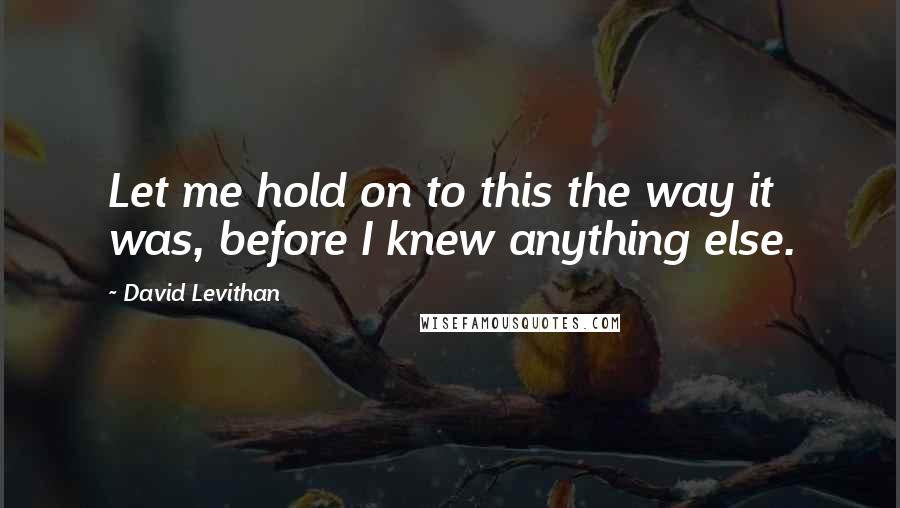 David Levithan Quotes: Let me hold on to this the way it was, before I knew anything else.