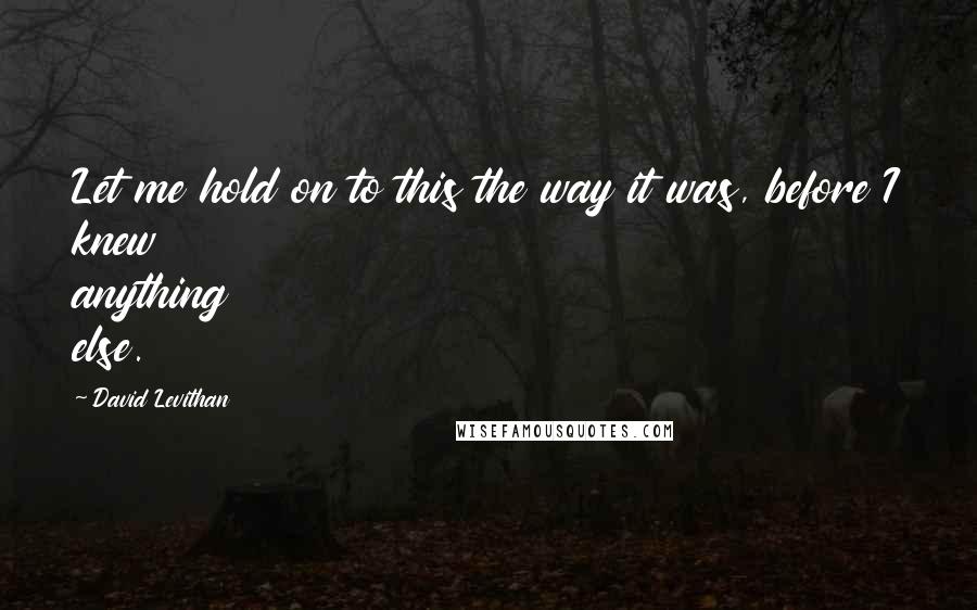 David Levithan Quotes: Let me hold on to this the way it was, before I knew anything else.