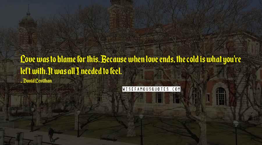 David Levithan Quotes: Love was to blame for this. Because when love ends, the cold is what you're left with.It was all I needed to feel.
