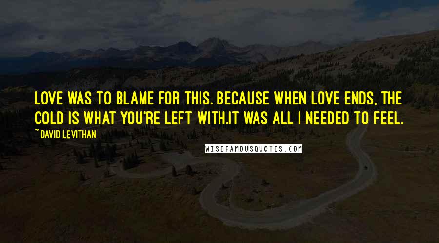 David Levithan Quotes: Love was to blame for this. Because when love ends, the cold is what you're left with.It was all I needed to feel.