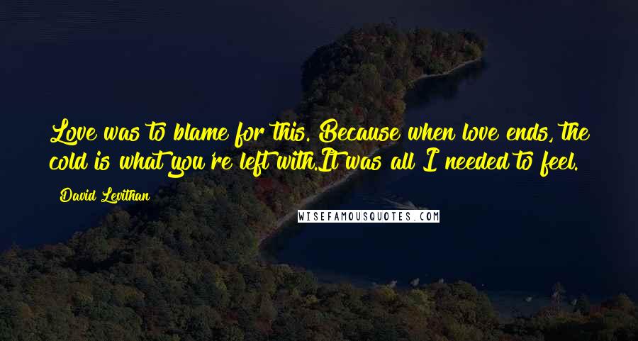 David Levithan Quotes: Love was to blame for this. Because when love ends, the cold is what you're left with.It was all I needed to feel.