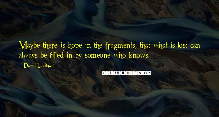 David Levithan Quotes: Maybe there is hope in the fragments, that what is lost can always be filled in by someone who knows.
