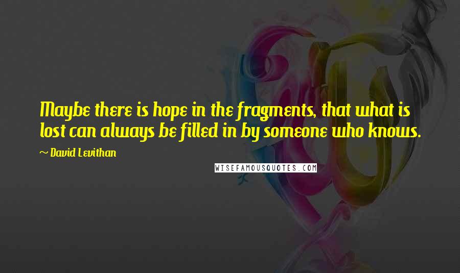 David Levithan Quotes: Maybe there is hope in the fragments, that what is lost can always be filled in by someone who knows.