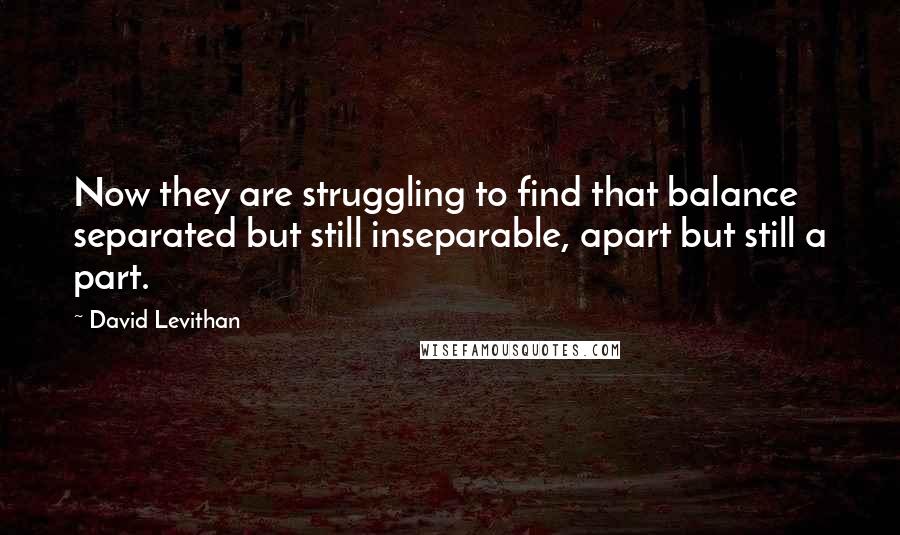 David Levithan Quotes: Now they are struggling to find that balance separated but still inseparable, apart but still a part.