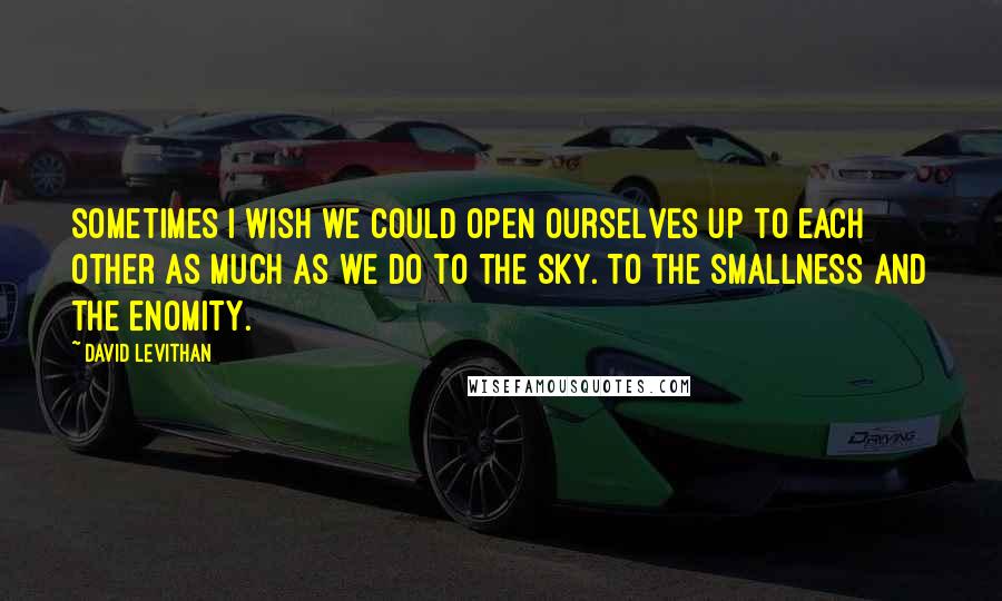 David Levithan Quotes: Sometimes I wish we could open ourselves up to each other as much as we do to the sky. To the smallness and the enomity.