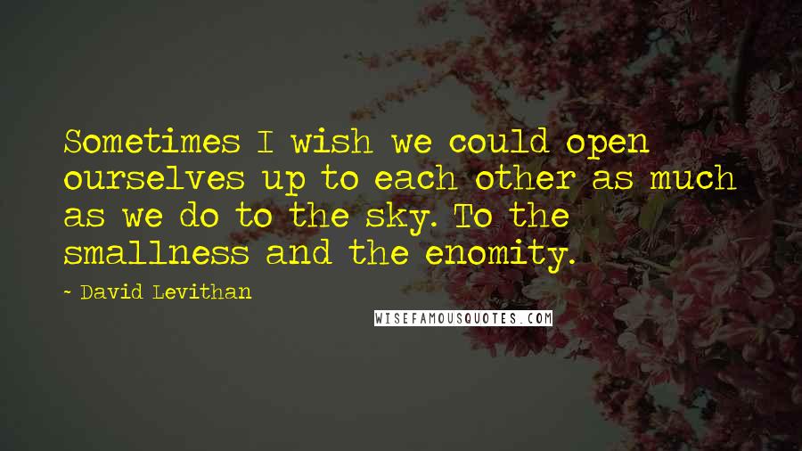 David Levithan Quotes: Sometimes I wish we could open ourselves up to each other as much as we do to the sky. To the smallness and the enomity.