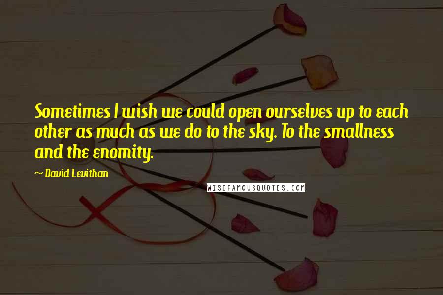 David Levithan Quotes: Sometimes I wish we could open ourselves up to each other as much as we do to the sky. To the smallness and the enomity.