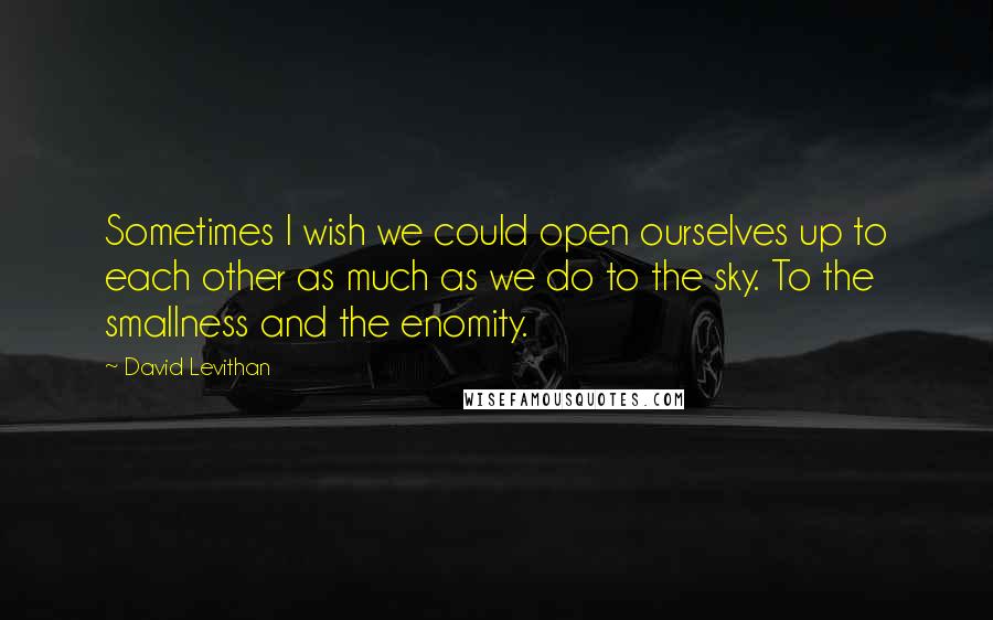 David Levithan Quotes: Sometimes I wish we could open ourselves up to each other as much as we do to the sky. To the smallness and the enomity.