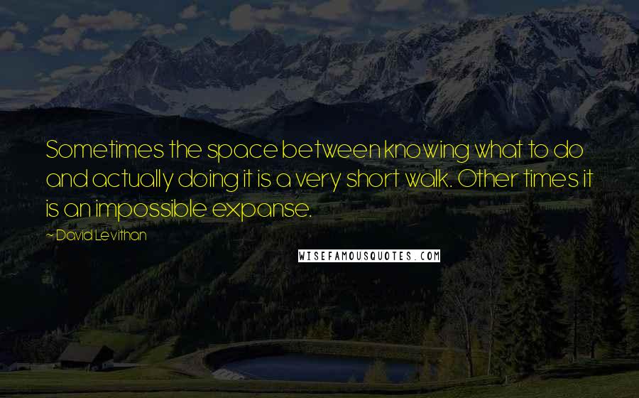 David Levithan Quotes: Sometimes the space between knowing what to do and actually doing it is a very short walk. Other times it is an impossible expanse.