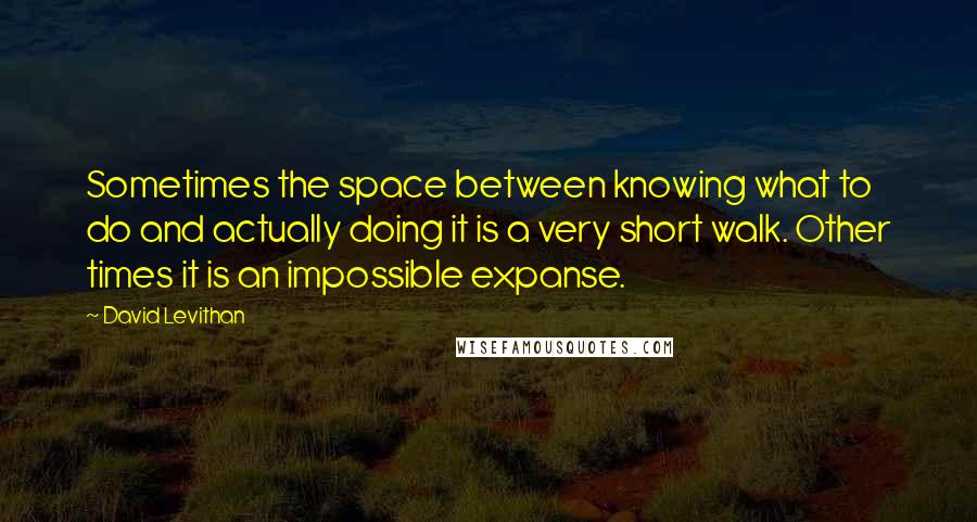 David Levithan Quotes: Sometimes the space between knowing what to do and actually doing it is a very short walk. Other times it is an impossible expanse.