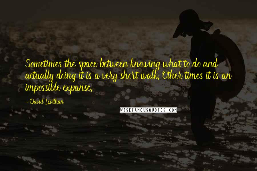 David Levithan Quotes: Sometimes the space between knowing what to do and actually doing it is a very short walk. Other times it is an impossible expanse.