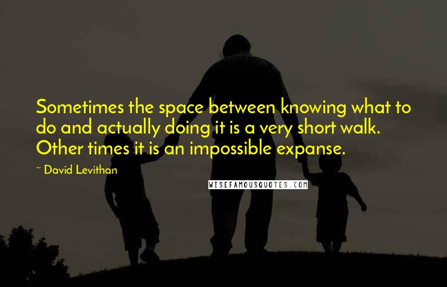David Levithan Quotes: Sometimes the space between knowing what to do and actually doing it is a very short walk. Other times it is an impossible expanse.