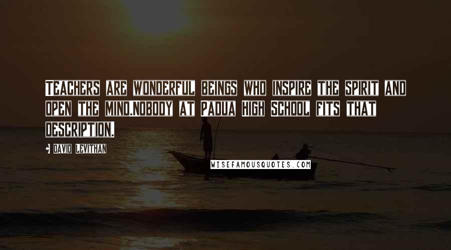 David Levithan Quotes: Teachers are wonderful beings who inspire the spirit and open the mind.Nobody at Padua High School fits that description.