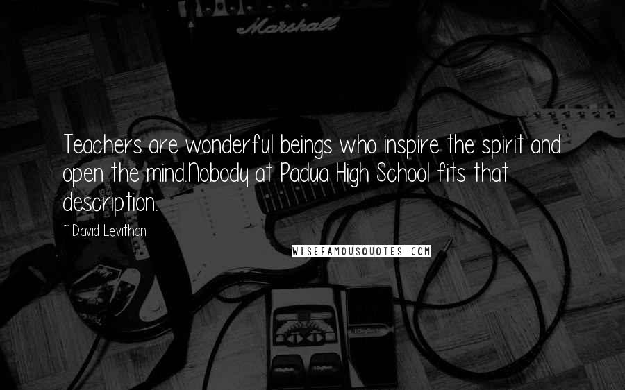 David Levithan Quotes: Teachers are wonderful beings who inspire the spirit and open the mind.Nobody at Padua High School fits that description.