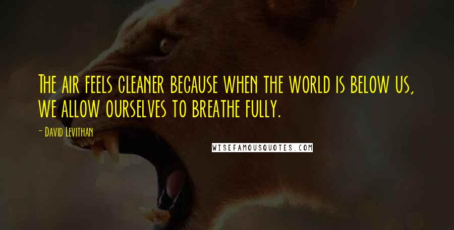 David Levithan Quotes: The air feels cleaner because when the world is below us, we allow ourselves to breathe fully.