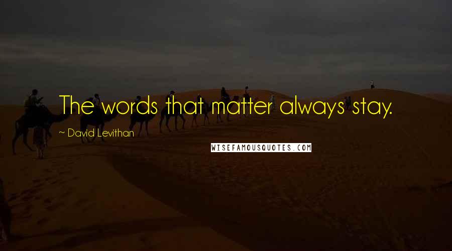 David Levithan Quotes: The words that matter always stay.