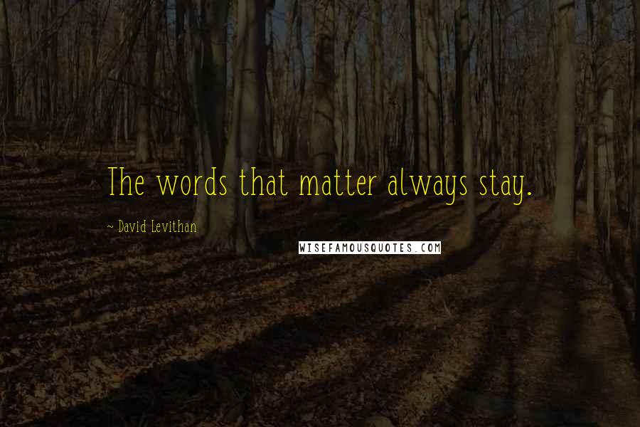 David Levithan Quotes: The words that matter always stay.