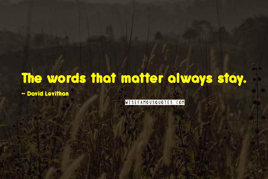 David Levithan Quotes: The words that matter always stay.