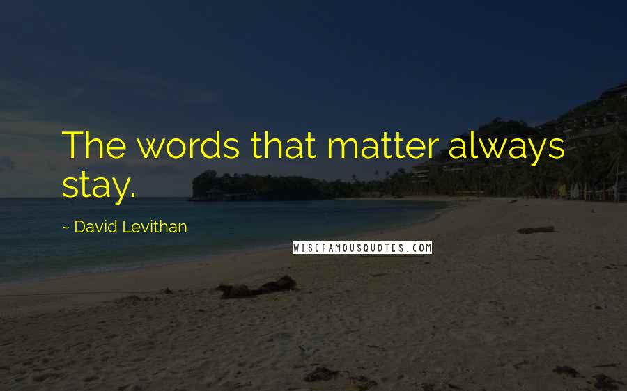 David Levithan Quotes: The words that matter always stay.