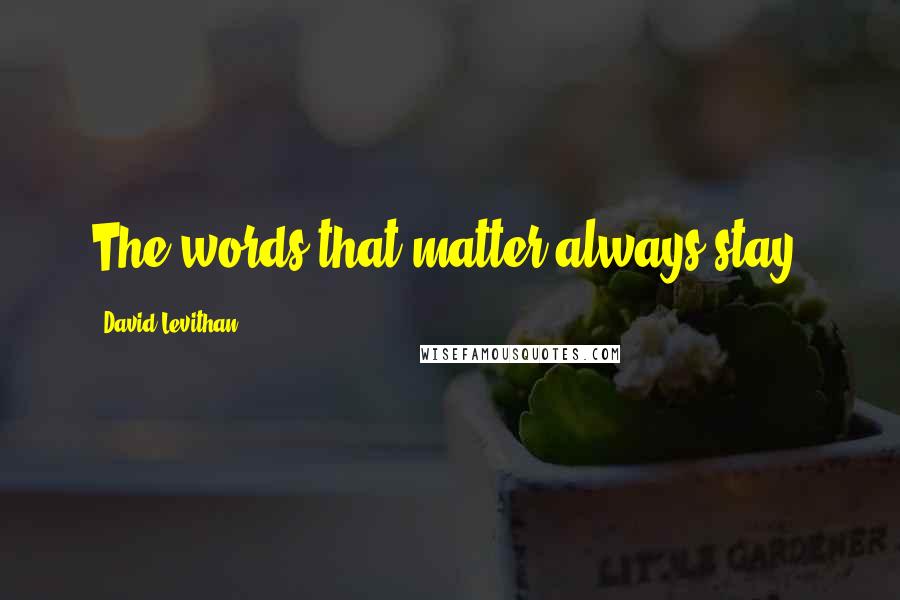 David Levithan Quotes: The words that matter always stay.