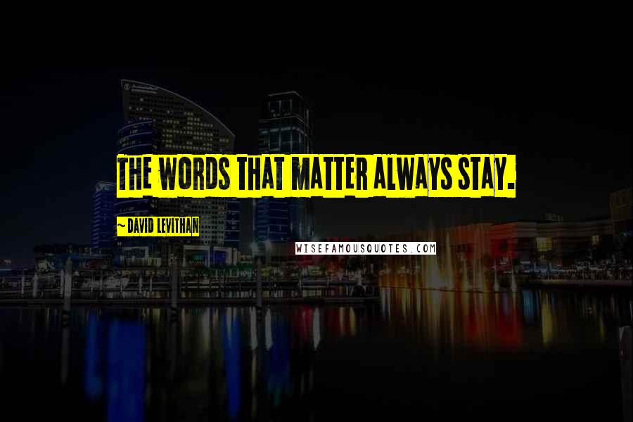 David Levithan Quotes: The words that matter always stay.