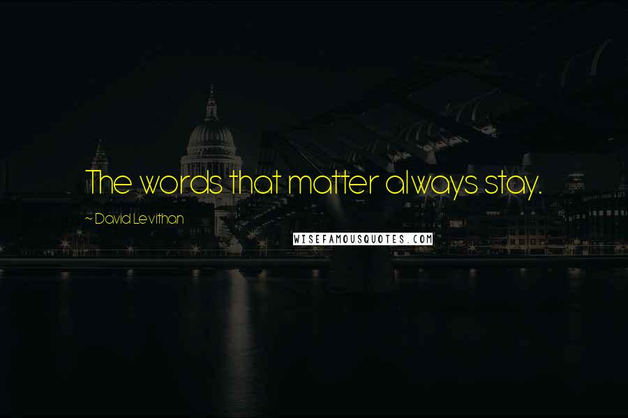 David Levithan Quotes: The words that matter always stay.
