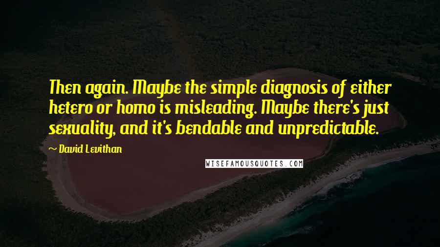 David Levithan Quotes: Then again. Maybe the simple diagnosis of either hetero or homo is misleading. Maybe there's just sexuality, and it's bendable and unpredictable.