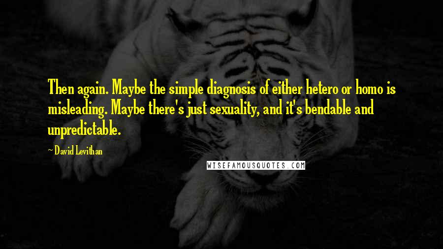 David Levithan Quotes: Then again. Maybe the simple diagnosis of either hetero or homo is misleading. Maybe there's just sexuality, and it's bendable and unpredictable.