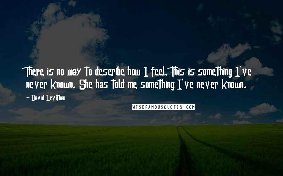 David Levithan Quotes: There is no way to describe how I feel. This is something I've never known. She has told me something I've never known.