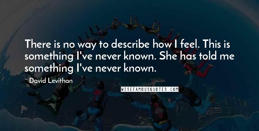 David Levithan Quotes: There is no way to describe how I feel. This is something I've never known. She has told me something I've never known.