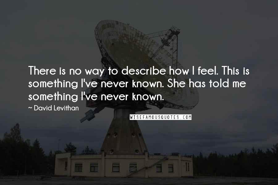 David Levithan Quotes: There is no way to describe how I feel. This is something I've never known. She has told me something I've never known.