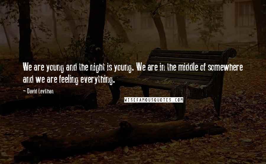 David Levithan Quotes: We are young and the night is young. We are in the middle of somewhere and we are feeling everything.