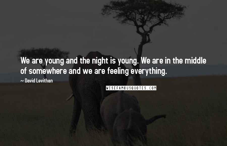 David Levithan Quotes: We are young and the night is young. We are in the middle of somewhere and we are feeling everything.