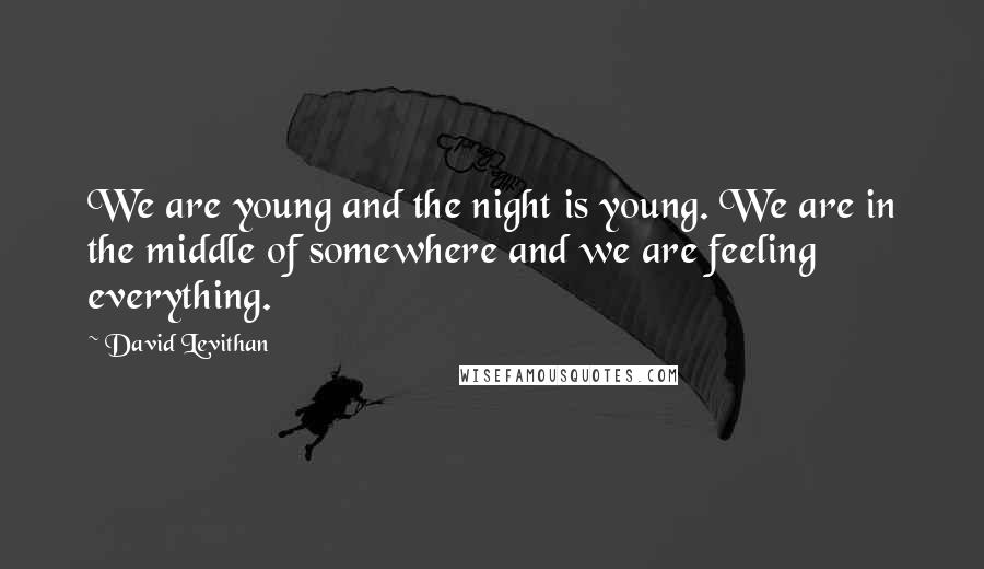 David Levithan Quotes: We are young and the night is young. We are in the middle of somewhere and we are feeling everything.