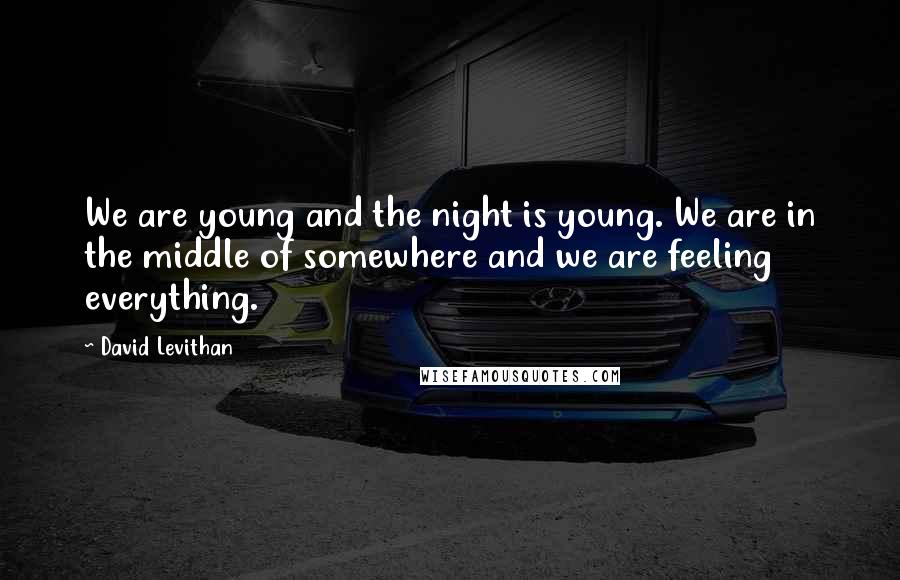 David Levithan Quotes: We are young and the night is young. We are in the middle of somewhere and we are feeling everything.