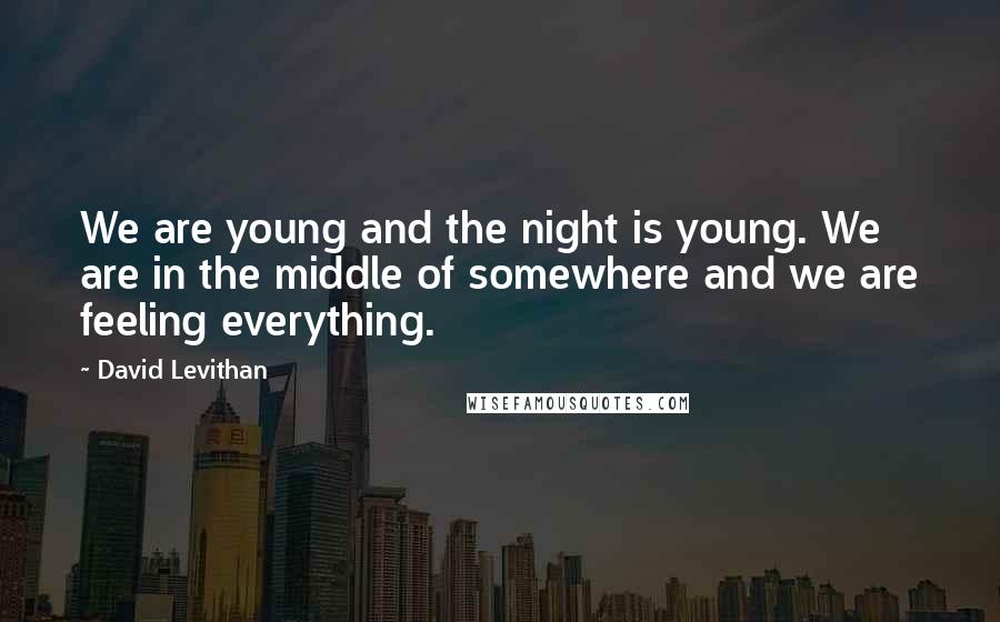 David Levithan Quotes: We are young and the night is young. We are in the middle of somewhere and we are feeling everything.