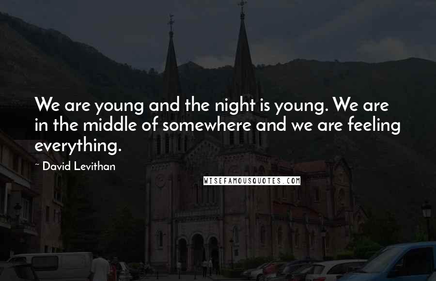 David Levithan Quotes: We are young and the night is young. We are in the middle of somewhere and we are feeling everything.