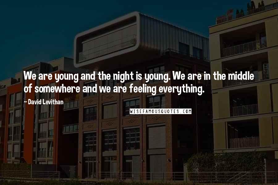 David Levithan Quotes: We are young and the night is young. We are in the middle of somewhere and we are feeling everything.