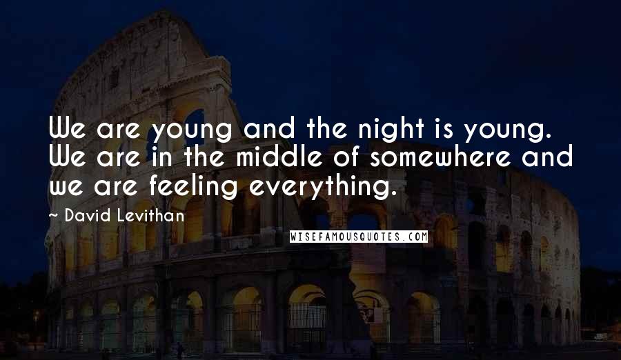 David Levithan Quotes: We are young and the night is young. We are in the middle of somewhere and we are feeling everything.