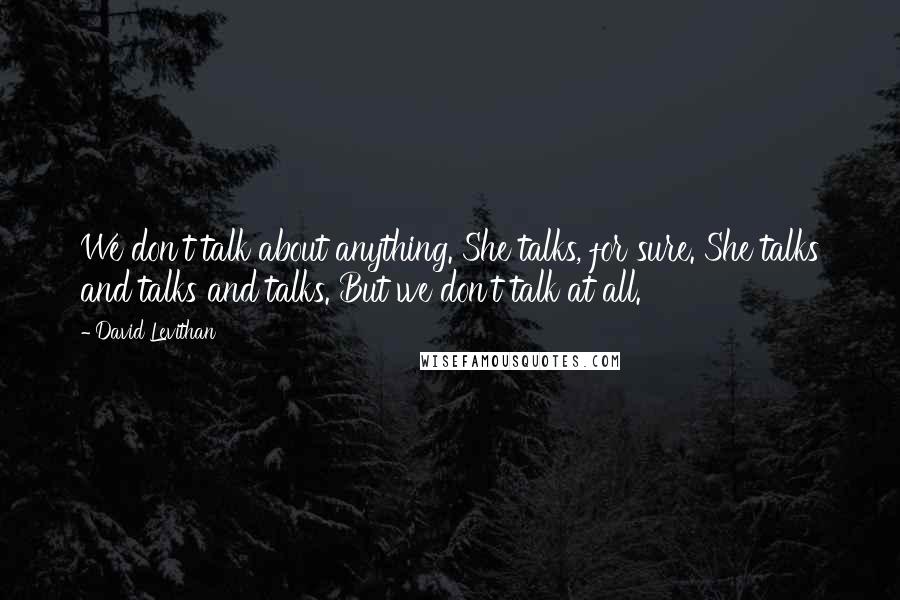 David Levithan Quotes: We don't talk about anything. She talks, for sure. She talks and talks and talks. But we don't talk at all.