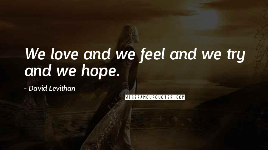 David Levithan Quotes: We love and we feel and we try and we hope.