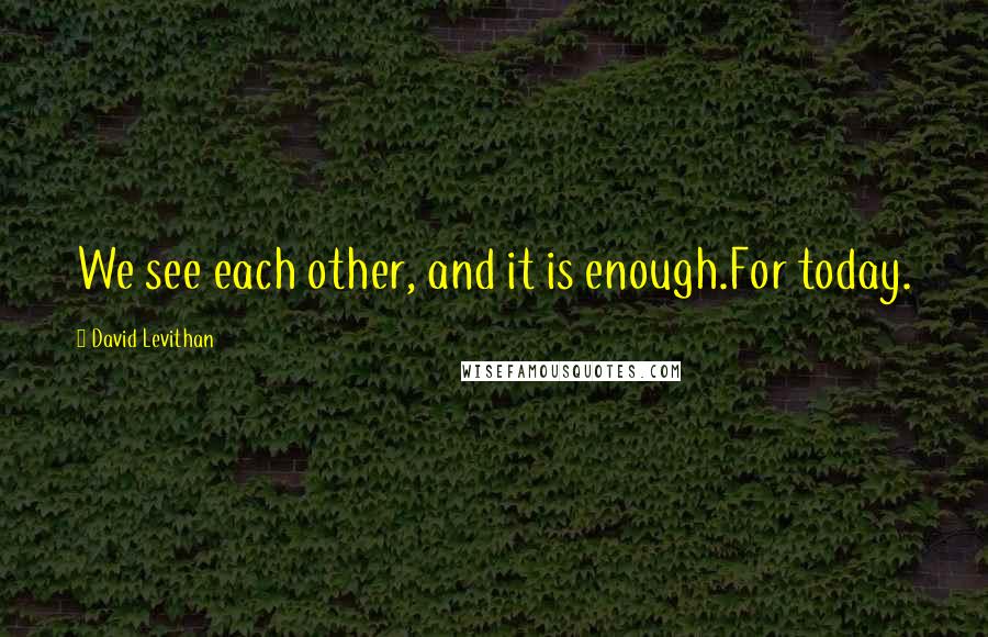 David Levithan Quotes: We see each other, and it is enough.For today.