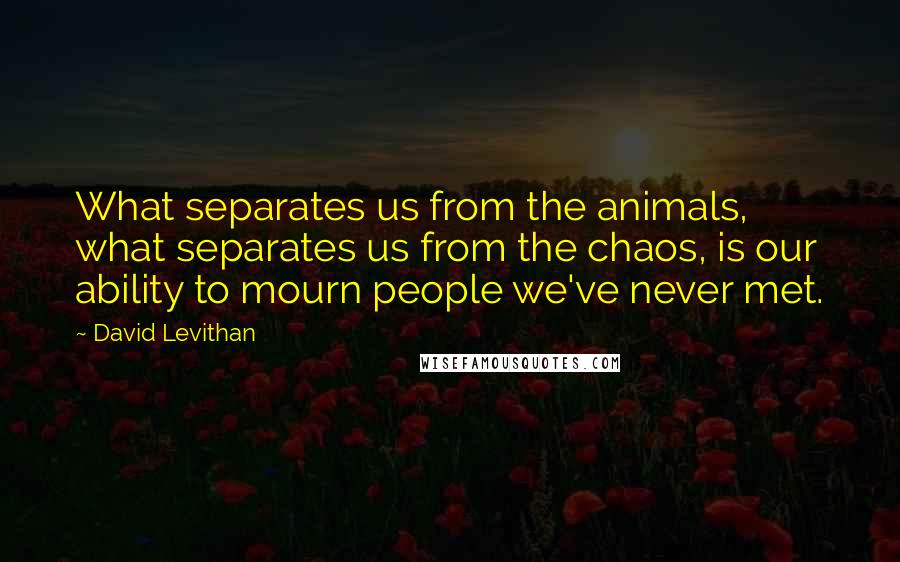 David Levithan Quotes: What separates us from the animals, what separates us from the chaos, is our ability to mourn people we've never met.