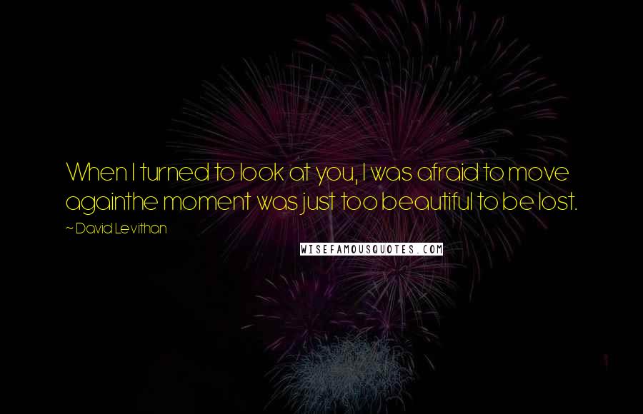 David Levithan Quotes: When I turned to look at you, I was afraid to move againthe moment was just too beautiful to be lost.