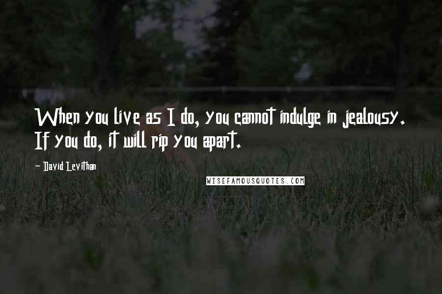 David Levithan Quotes: When you live as I do, you cannot indulge in jealousy. If you do, it will rip you apart.