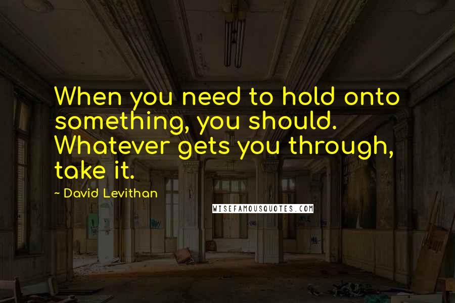 David Levithan Quotes: When you need to hold onto something, you should. Whatever gets you through, take it.