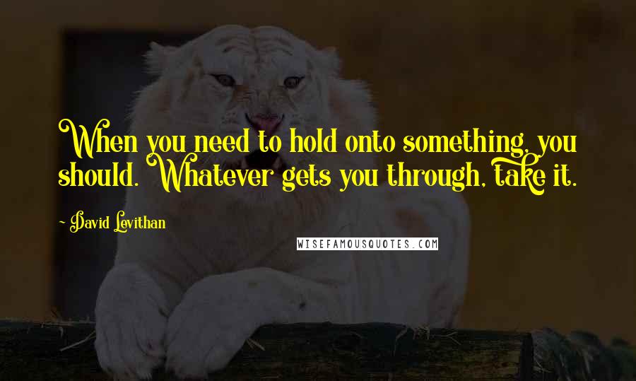 David Levithan Quotes: When you need to hold onto something, you should. Whatever gets you through, take it.