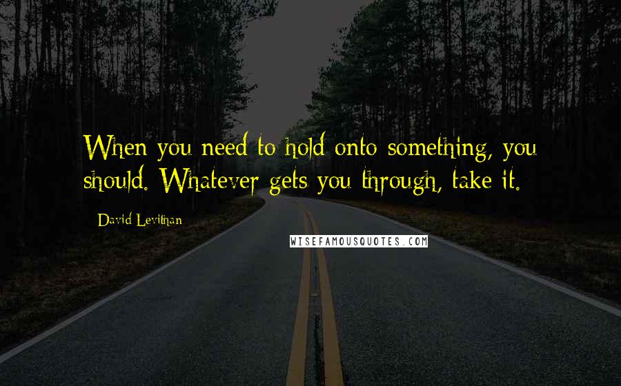 David Levithan Quotes: When you need to hold onto something, you should. Whatever gets you through, take it.